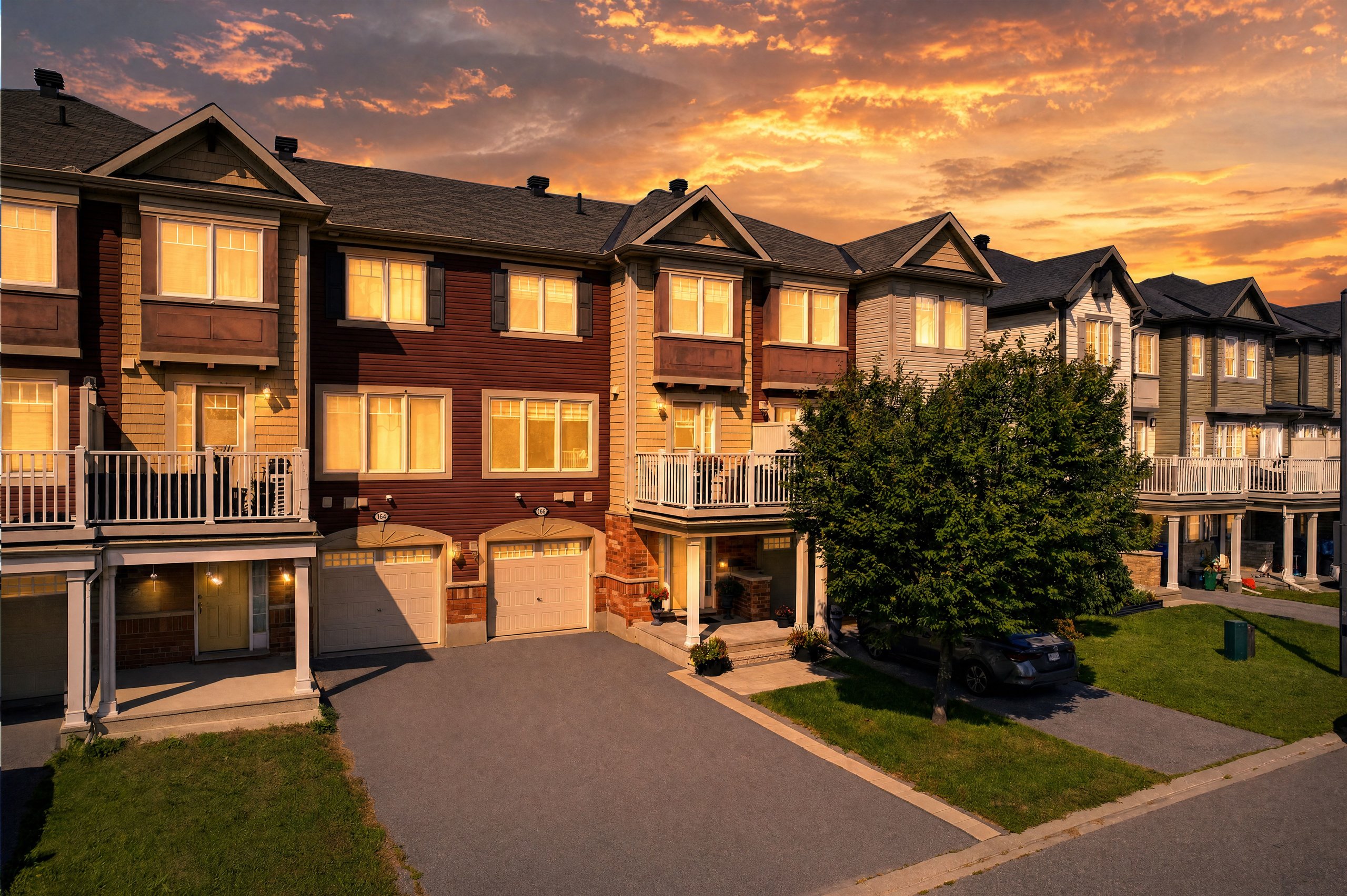 Front elevation at sunset