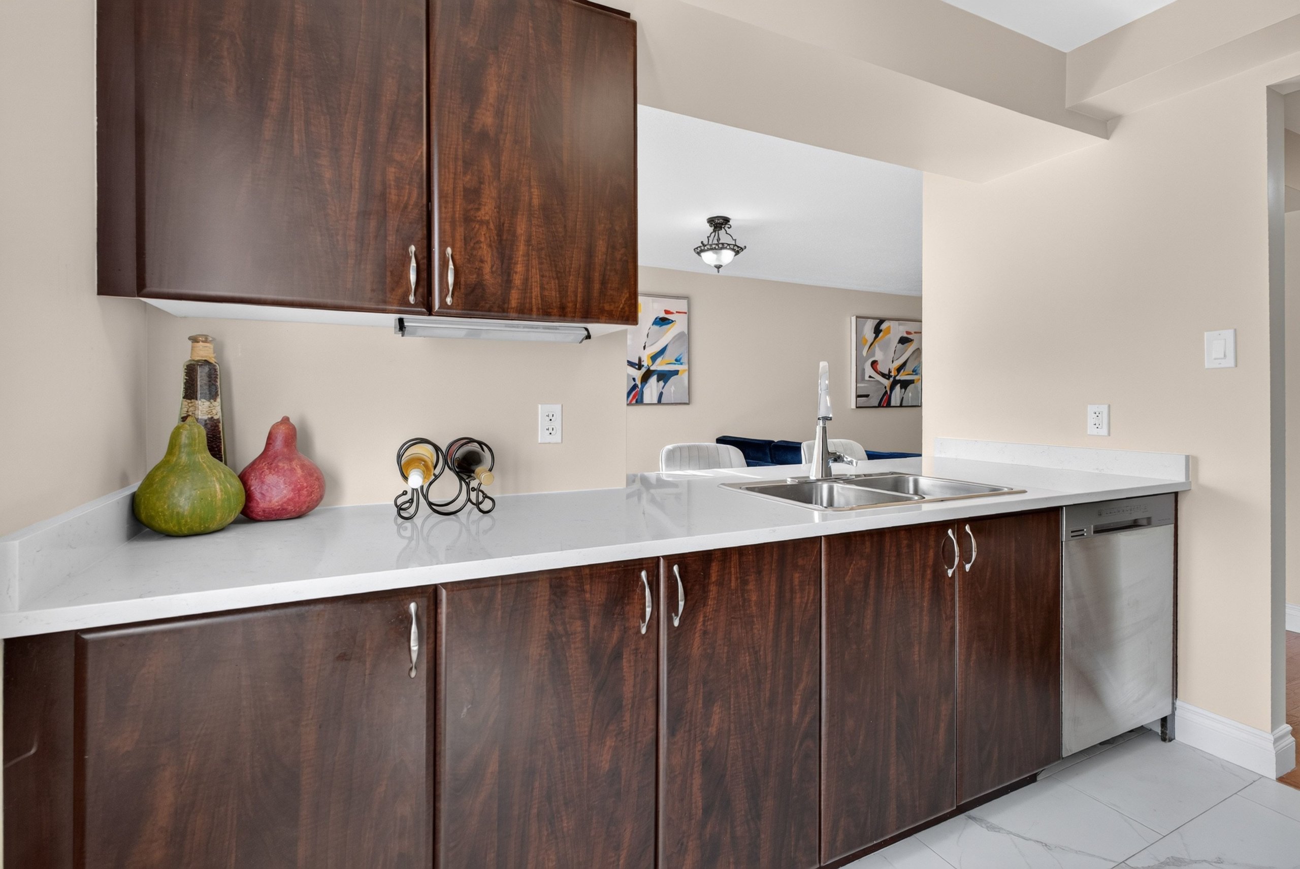 Quartz counters and cabinetry